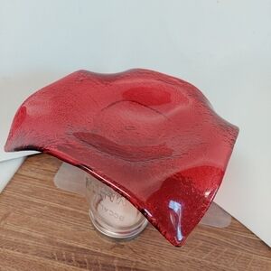 Vintage* Decorative Blood Red Wave Portuguese Rippled Glass Dish